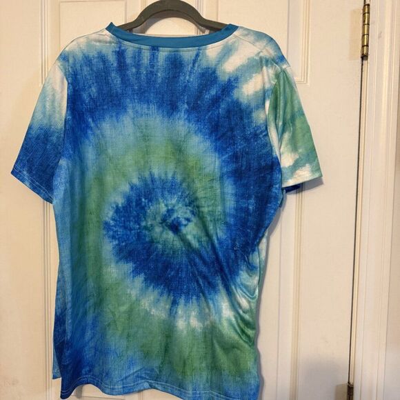 Blue & Green Tie-Dye Summer Tee – Size Large, NWOT, Vibrant Cotton T-Shirt - Picture 2 of 2